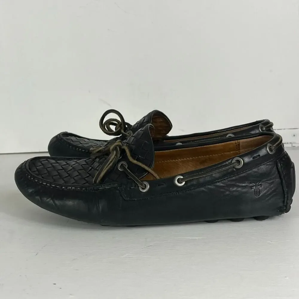 Frye Loafers Mens Size 10.5 Russe Black Woven Leather Slip On Casual Shoes